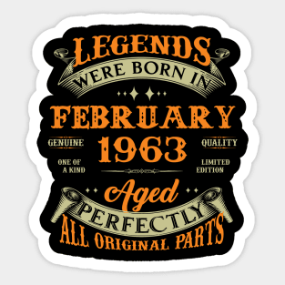 Legends Were Born In February 1963 60 Years Old 60th Birthday Gift Sticker